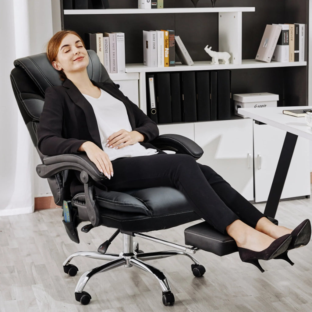 Massage Office Chair, Reclining Office Chair with Footrest, Ergonomic Office Chair with Lumbar Support, High Back Executive Office Chair, Height and Armrest Adjustable, 300lb Capacity