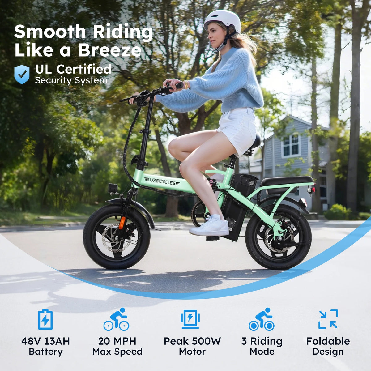 Alpha Joy Electric Bike for Adults 20", Rated 500W E-Bike 48V 13AH UL2849