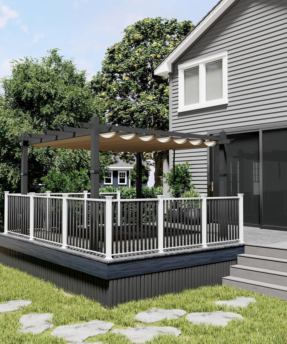 Outdoor Aluminum Pergola with Retractable Canopy, Reinforced 4-Sided Base, Waterproof & UV-Resistant Adjustable Roof, Modern Design for Patio, Deck, Backyard, and Garden
