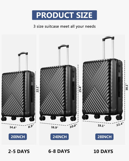 3 Piece Luggage Sets Hard Shell Suitcase Set with Spinner Wheels for Travel Trips Business 20" 24" 28", Rose Gold