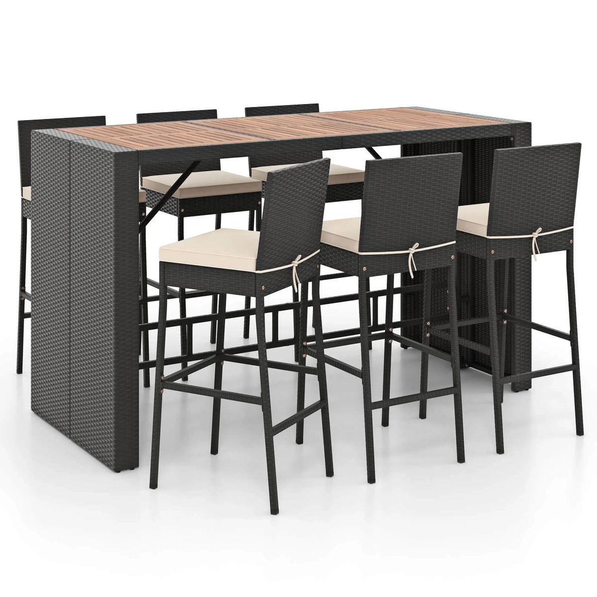 Costway 7 Pieces Patio Bar Set with Acacia Wood Tabletop & Removable Cushions Outdoor