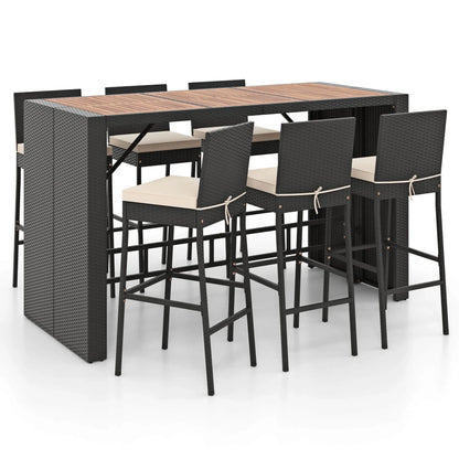 Costway 7 Pieces Patio Bar Set with Acacia Wood Tabletop & Removable Cushions Outdoor
