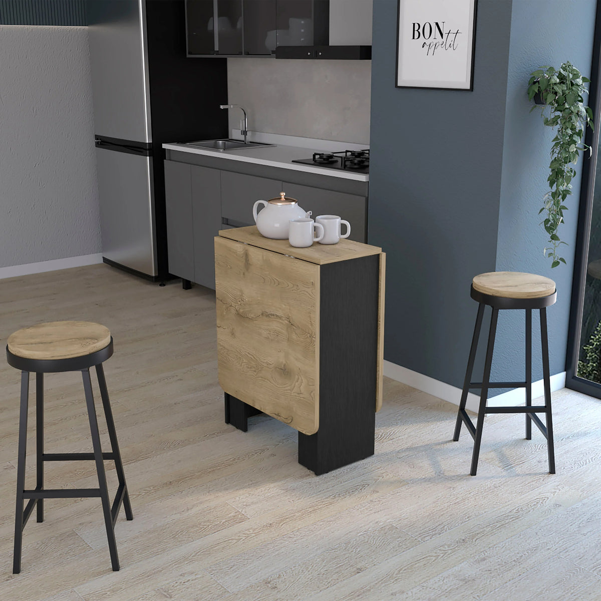 Gateleg Folding Table Space-Saving with Compact Design White / Macadamia