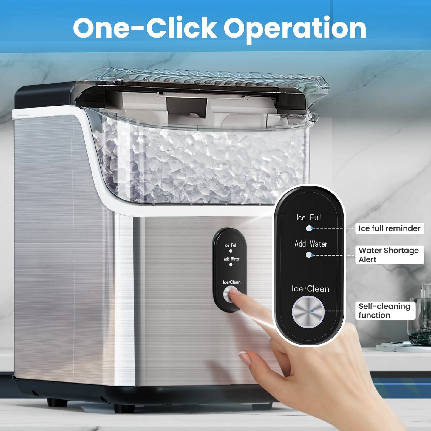 Auseo Nugget Ice Maker Countertop, Pebble Ice Maker Machine with 35lbs/24H Soft Ice, Self-Cleaning,  for Home/Kitchen/Office (Black)