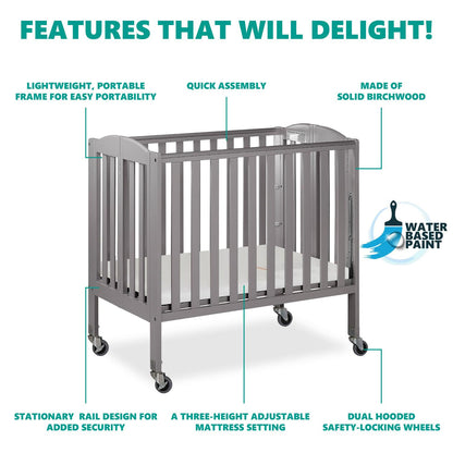 Dream On Me 3-in-1 Portable Crib Gray