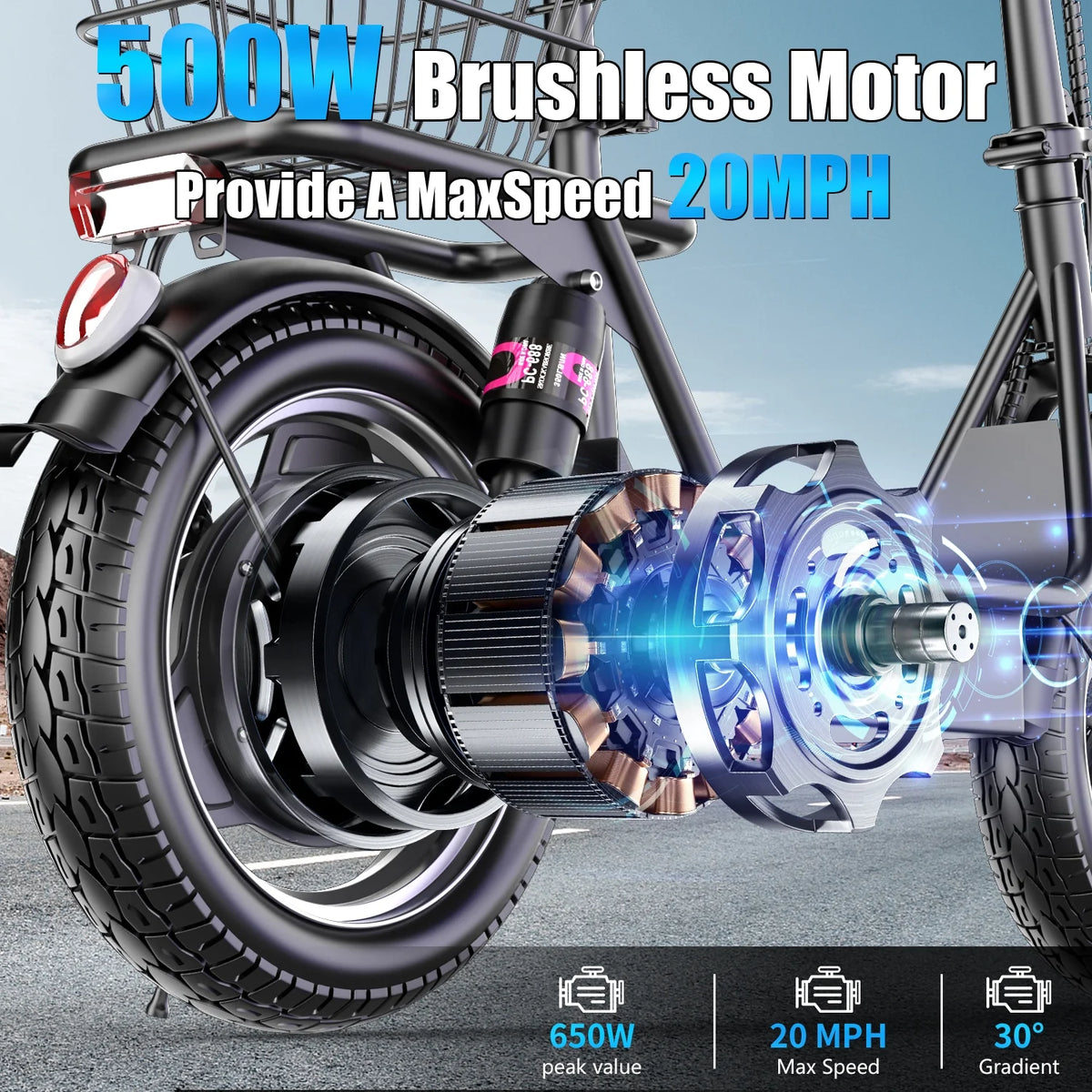 AZHAR 500W Electric Scooter with Seat for Adults, 25 MPH, 35 Miles, 48V 13Ah, 14" Tire