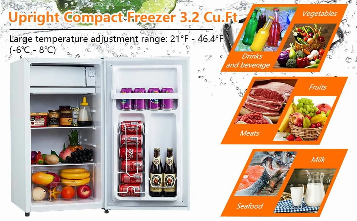 Towallmark 3.2 Cu Ft Mini Fridge, Compact Refrigerator, Portable Freezer with 2 Glass Shelves Silent Operation for Bedroom Office Dorm, White