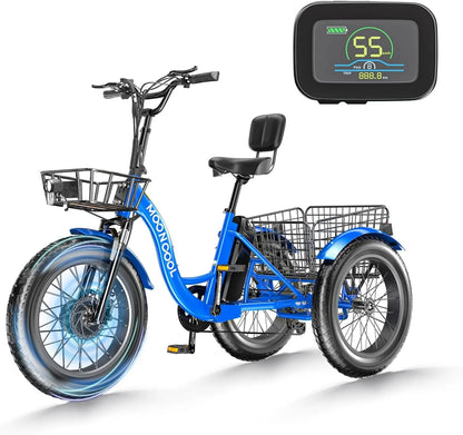 20" x 4" Fat Tire Electric Tricycle for Adult, 7 Speeds Electric Trike 48V 500W Motorized Tricycle , Electric Three Wheels Bicycle for Senior, Aluminum Frame & Rear Basket ,16mph