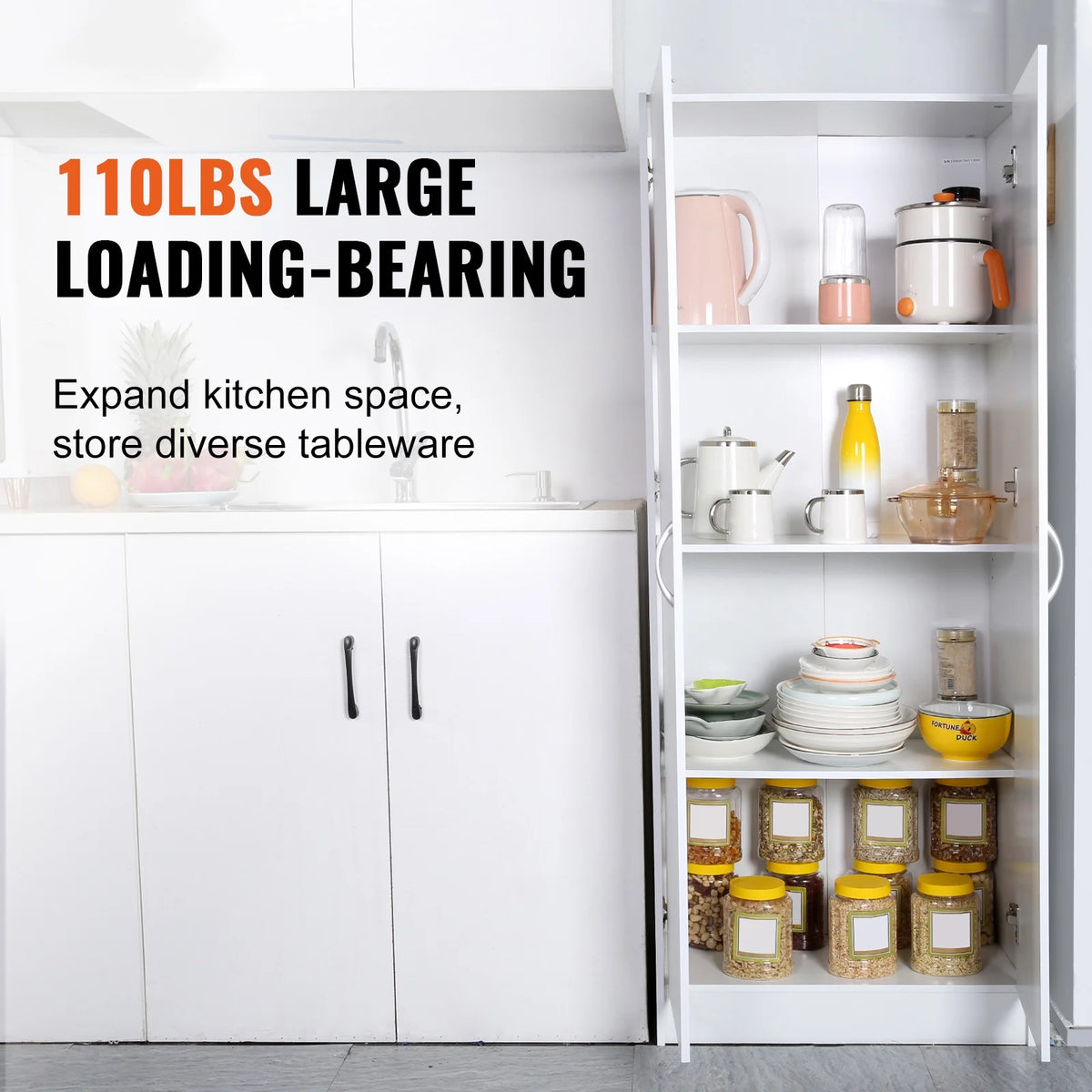 KFFKFF Kitchen Pantry Cabinet with Doors and Adjustable Shelves ��24" x 12" x 60" Tall Food Pantry Storage Cabinet for Kitchen, Living Room and Dinning Room 110LB Loading