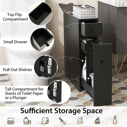 Topbuy Slim Bathroom Storage Cabinet Freestanding Toilet Paper Holder with Slide Out Drawers for Small Spaces White