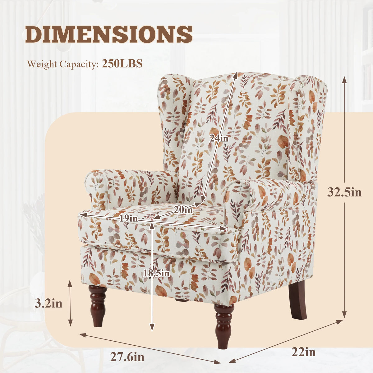 EROMMY Upholstered Accent Chair, Floral Print Fabric Armchair