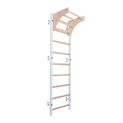 BenchK 711 White wall bars with adjustable solid beech wood pull-up bar