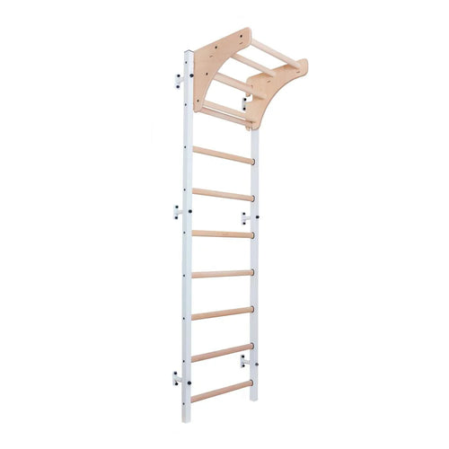 BenchK 711 White wall bars with adjustable solid beech wood pull-up bar
