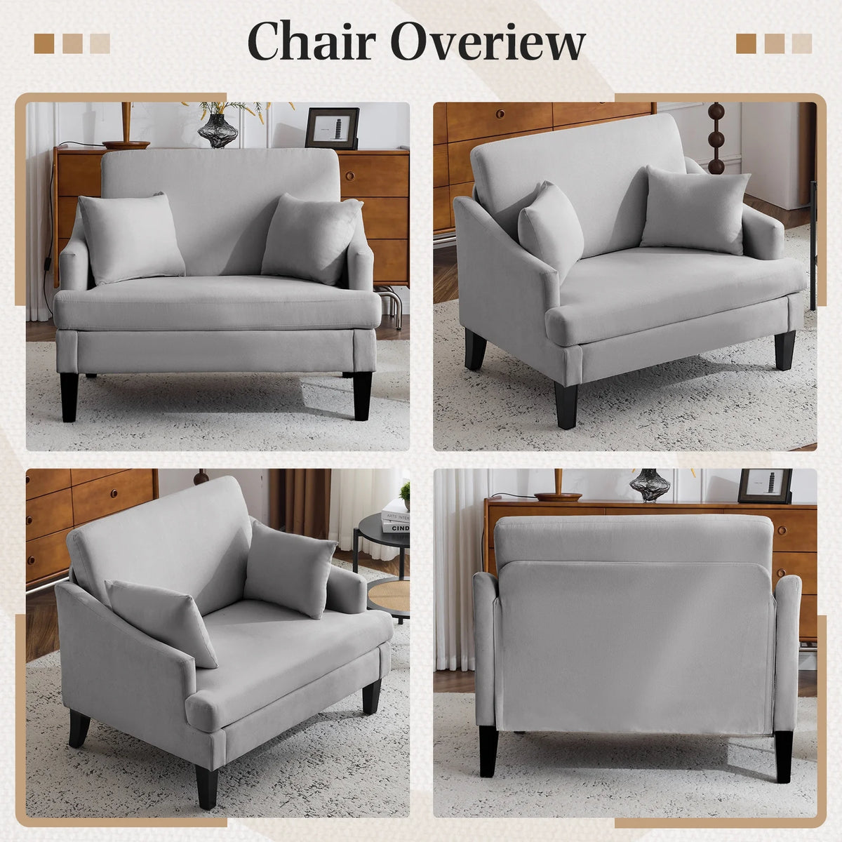 Bezseller Oversized Accent Chair with High Back, Armchair for Living Room or Bedroom, Beige