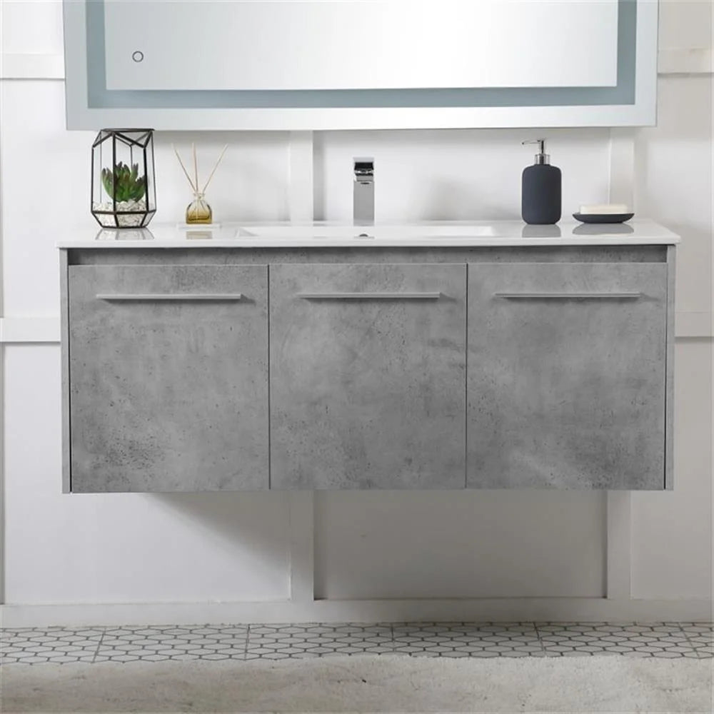 Elegant Kitchen and Bath 48 Inch  Single Bathroom Floating Vanity In Concrete Grey