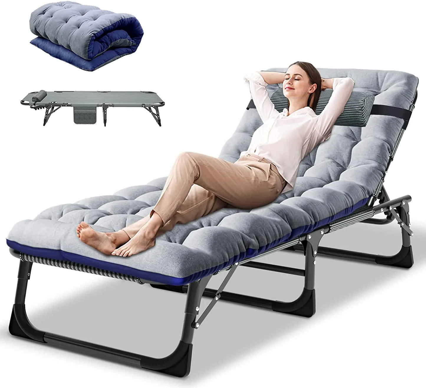 Slsy Folding Lounge Chair, 5-Position Adjustable Outdoor Reclining Chair, Folding Sleeping Bed Cot, Folding Chaise Lounge Chair for Pool Beach Patio Sunbathing