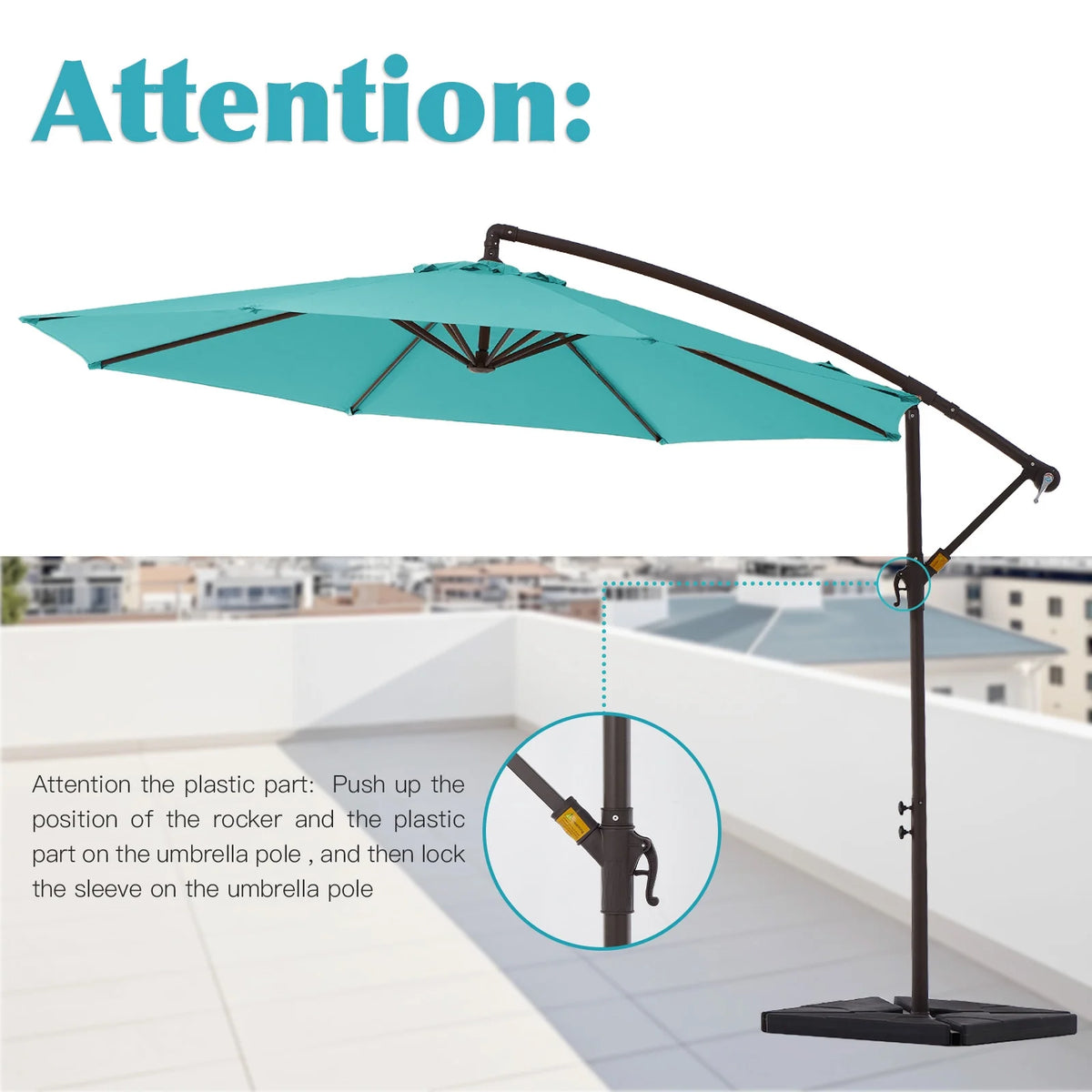 JUSTLET 10ft Heavy Duty Patio Hanging Offset Cantilever Patio Umbrella W/ 4-Piece Base Included Included, Beige