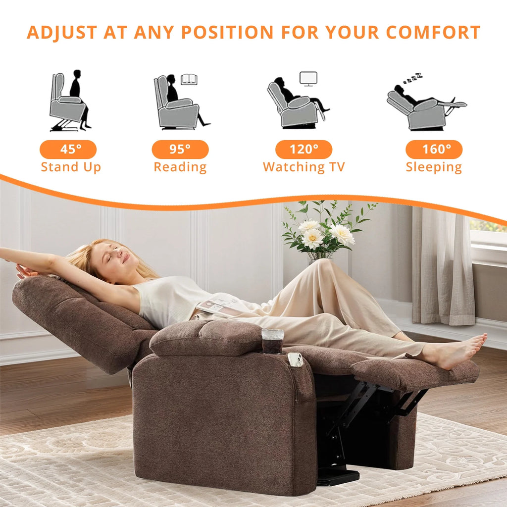 Recline Chair, 21.6"W Oversize Accent Armchair with Storage Bag, Modern Chair for Living Room, Bedroom, Gray