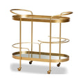 Baxton Studio Kamal Modern and Contemporary Glam Brushed Gold Finished Metal and Mirrored Glass 2-Tier Mobile Wine Bar Cart