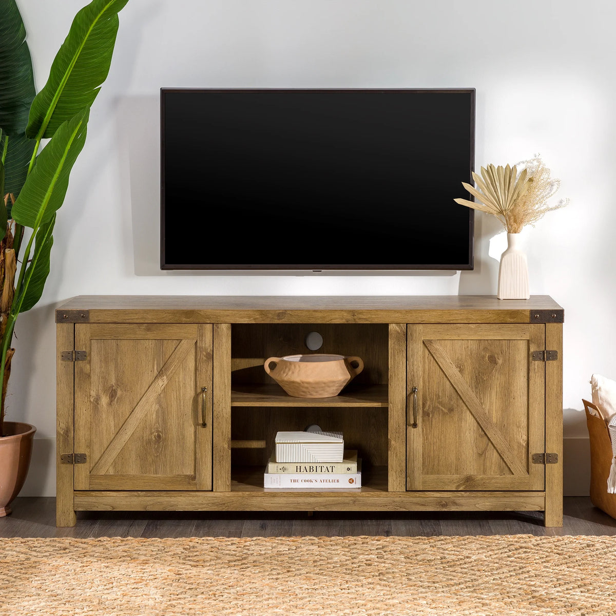 Walker Edison Modern Farmhouse Barn Door TV Stand for TVs up to 65", Grey Wash