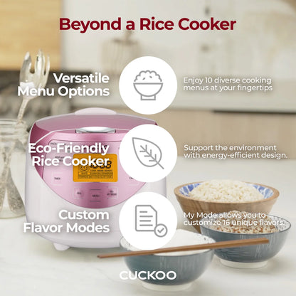 CUCKOO Rice Cooker 12 Cups Cooked Warmer with Nonstick Pot 7 Menu Options and Micom Fuzzy Logic Tech in White/Pink (CR-0631F)