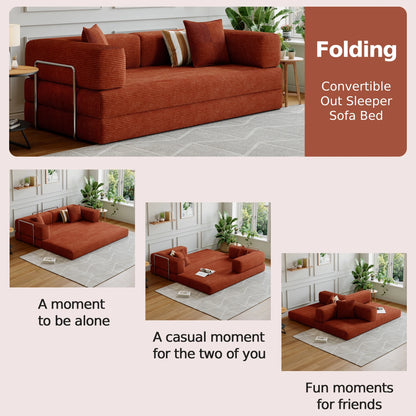 Convertible Sleeper Sofa Bed,Compressed Floor Boneless Couch,Modular Modern Corduroy Sofa for Living Room Bedroom -with Fixed-Shape Frame and Support Armrest,Easy Assembly(Green)