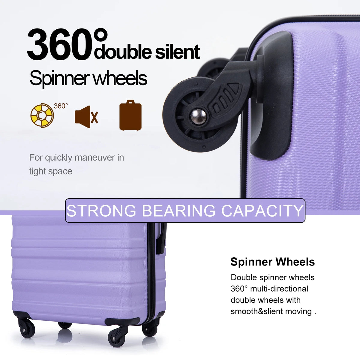 Tripcomp Hardside Luggage Set 3-Piece Set (21/25/29) Lightweight Suitcase 4-Wheeled Suitcase Set(Purple)