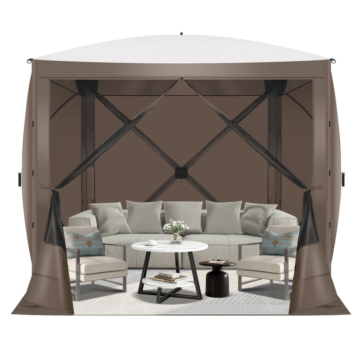 Hoteel 6x6ft Outdoor Pop Up Gazebo for Camping, Screen House with 4 Sidewalls and Mosquito Netting, Waterproof, UV Resistant,Portable Carry Bag, for Outdoor Camping, Lawn and Backyard, Brown