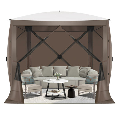 Hoteel 6x6ft Outdoor Pop Up Gazebo for Camping, Screen House with 4 Sidewalls and Mosquito Netting, Waterproof, UV Resistant,Portable Carry Bag, for Outdoor Camping, Lawn and Backyard, Brown