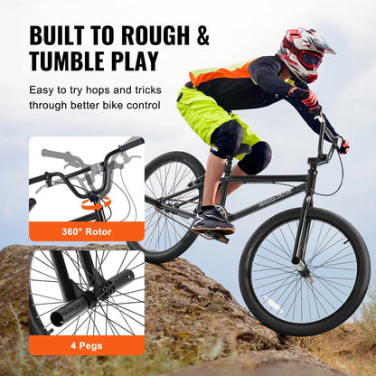 VEVOR BMX Bike, 24-Inch Wheel Freestyle Bike, BMX Race Bike with 4 Pegs, Beginner-Level BMX to Advanced Riders, BMX Bicycles for Teen Adult Men Women, Durable Hi-Ten Steel Frame, Easy to Assemble
