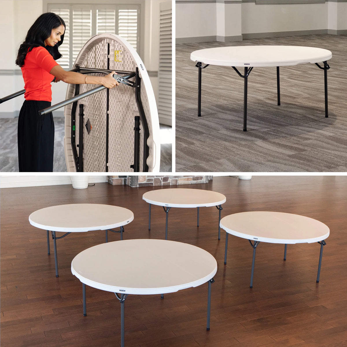 Lifetime 60 inch Round Folding Table, Indoor/Outdoor Commercial Grade, Almond (280435)