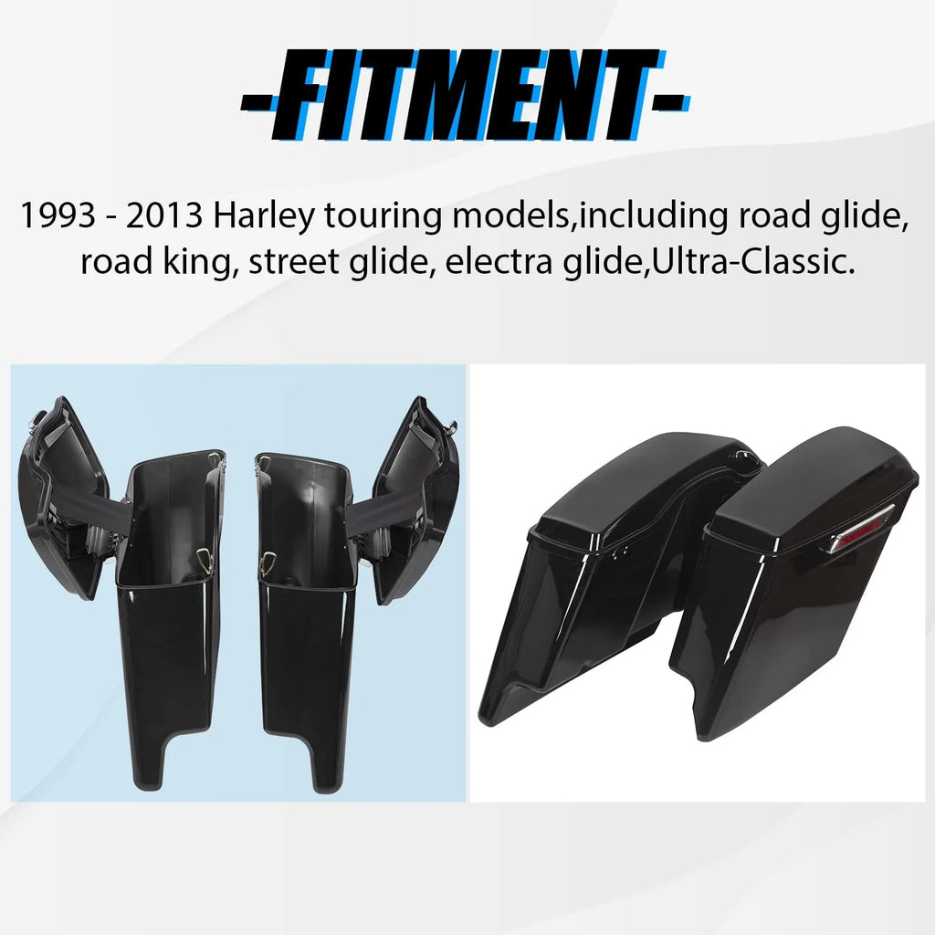 Kojem Hard Saddle Bags for 1993 - 2013 Harley Road King Glide Vivid Black Lockable Saddlebags