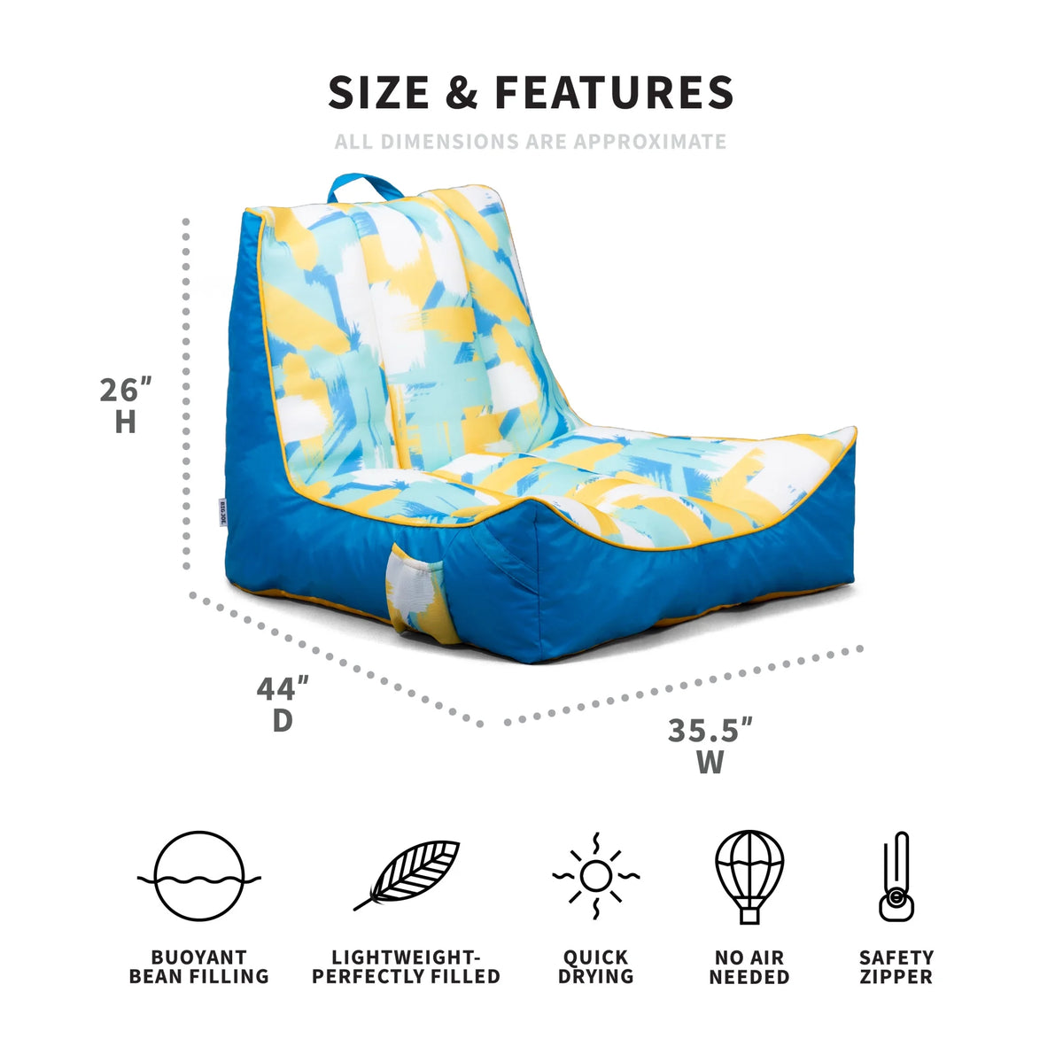 Big Joe Captain's Float No Inflation Needed Pool Lounger with Drink Holder, Tropical Hibiscus Aqua Double Sided Mesh, Quick Draining Fabric, 3 feet