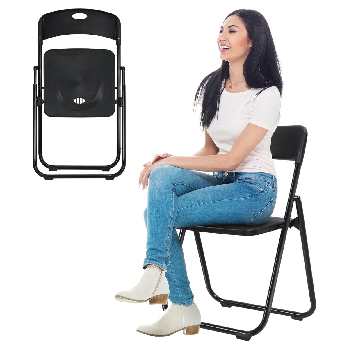 Anvazise Folding Chair 6Pcs/Set Folding Chairs, Staff Backpack Computer Chair, Basics Foldable Plastic Chair, Outdoor Portable Activity Chair, Black (Black)