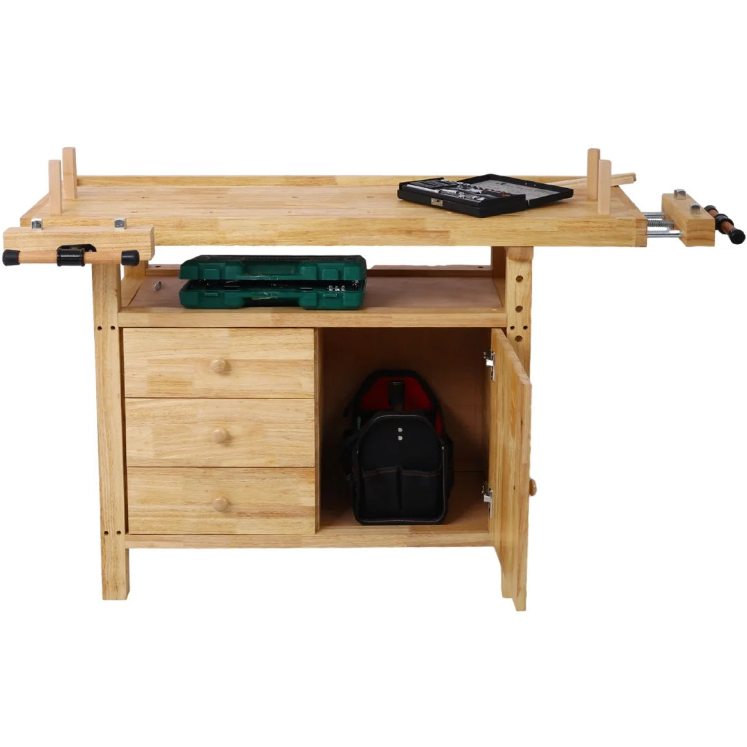 Workbench, Work Bench, Versatile and Functional Wooden Workstation, Work Table for Garage Workshop and Home, 55"L*24.5"W*33"H, Natural