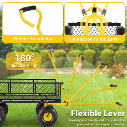 Farmdex Steel Mesh Garden Cart with 10" Tires Wagon Cart Newest Garden Utility Carts Heavy Duty 660LBS Capacity Folding Utility Wagon with Removable Sides, Garden Wagon for Yard