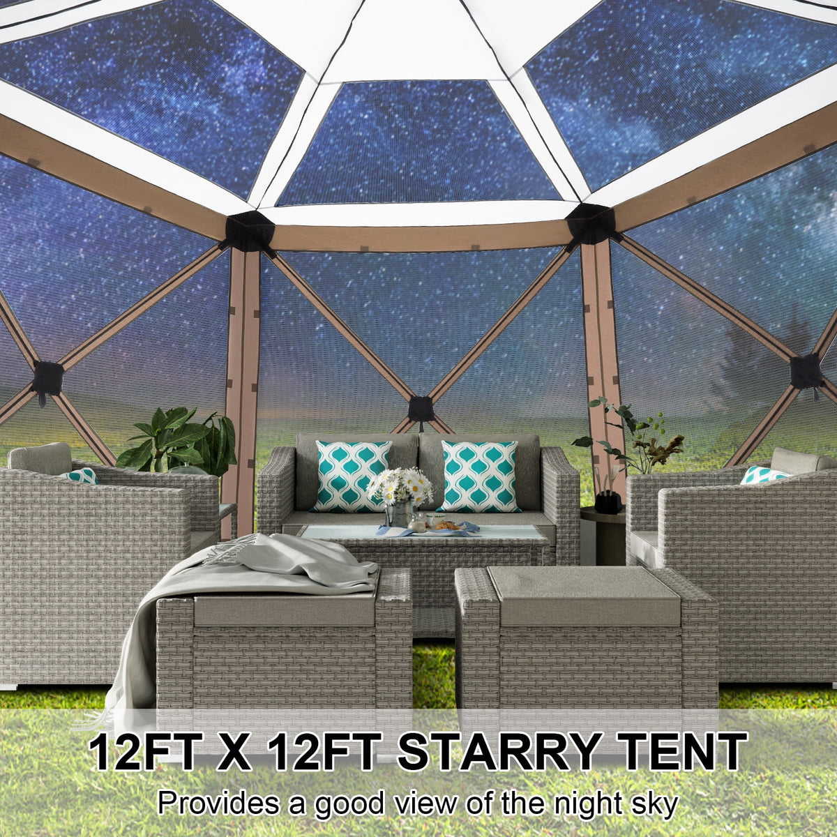 HOTEEL 12x12 Portable Pop-Up Outdoor Camping Gazebo, Screen Tent with Mosquito Nettings, Waterproof, UV, Bite Proof, Removable top Glamping Canopy with Carry Bag, Gray