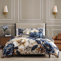 Bebejan English Manor 5 Piece Comforter Set, Queen, Blue, 220 Thread Count, 100% Cotton Sateen, Reversible