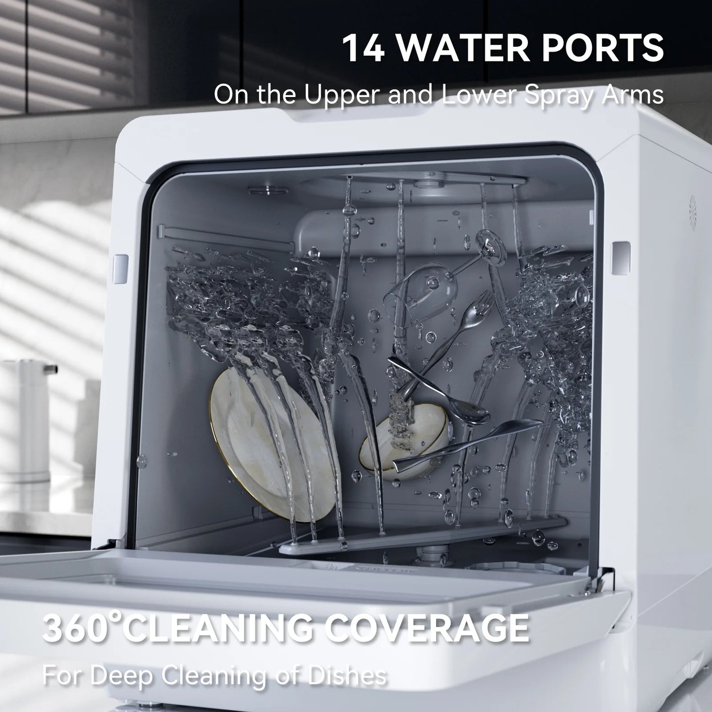 Hermitlux Portable Countertop Dishwasher, 5 Washing Programs, 5L Built-in Water Tank and Air-Dry Function, HMX-DW03