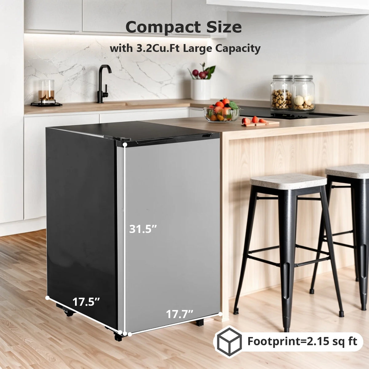 Beddle Mini Fridge with Freezer 3.2 Cu.ft Small Refrigerator for Dorm Bedroom, Compact Refrigerators Single Door Adjustable Thermostat Low Noise,Silver