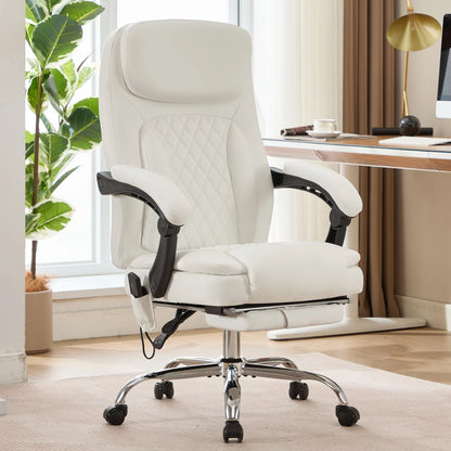 JONPONY Big and Tall Office Chair 500LBS Executive Office Chair Massage and Footrest Ergonomic Computer Desk Chair Reclining High Back Leather Office Chair Lumbar Back Support Swivel Rolling,Black