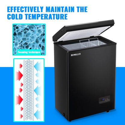 DEMULLER Deep Chest Freezer with 2 Removable Baskets Compact Mini Deep Freezers Stay-Open Lid White