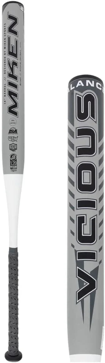 Miken Vicious 2 1/4" Slow Pitch Softball Bat Type, Grey And Black, 26 oz