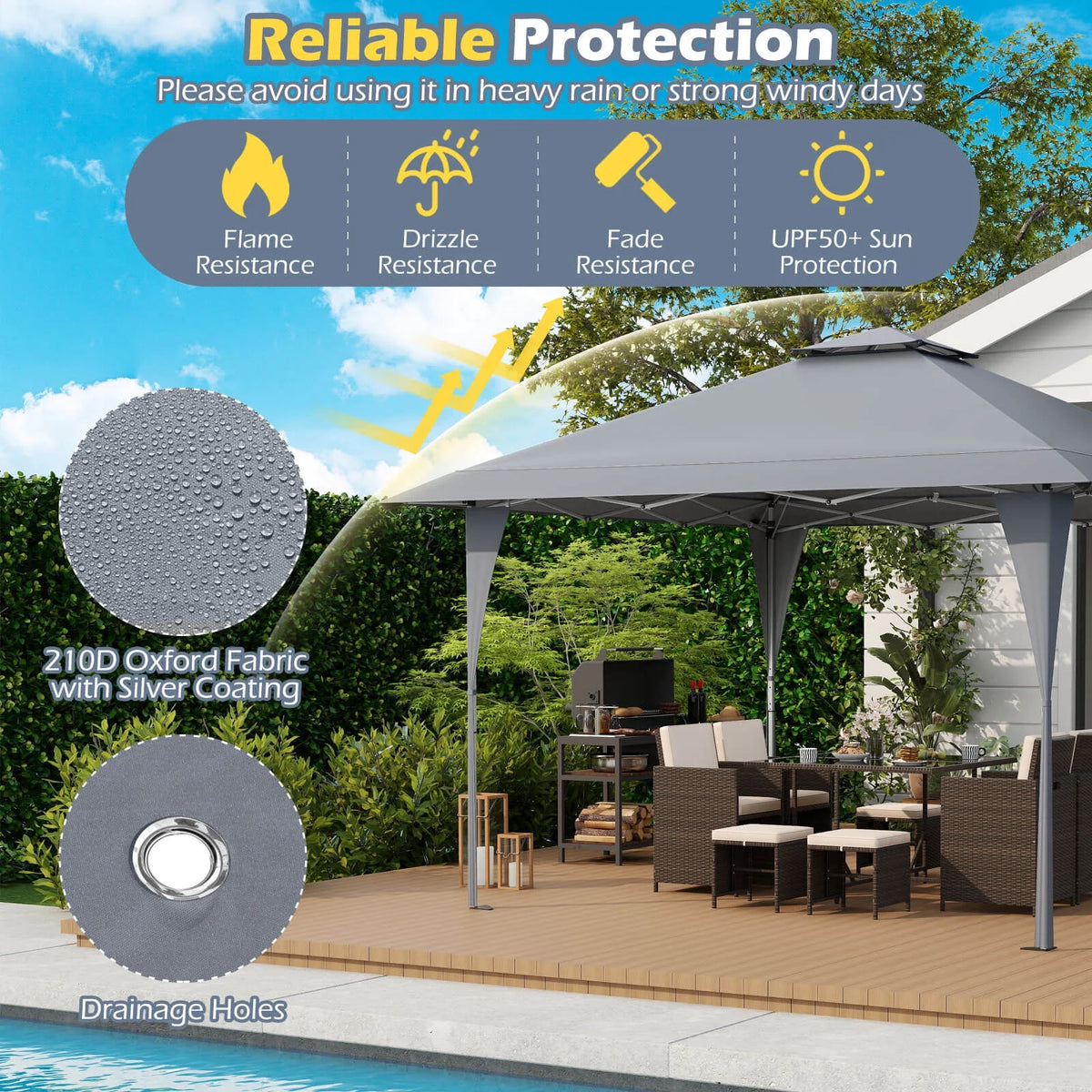 Costway 13 X 13 FT Pop up Gazebo Outdoor Canopy Tent with Portable Carrying Bag 8 Stakes Gray