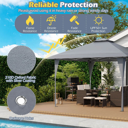 Costway 13 X 13 FT Pop up Gazebo Outdoor Canopy Tent with Portable Carrying Bag 8 Stakes Gray
