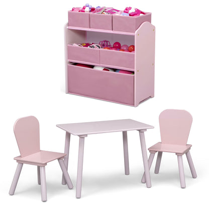 Delta Children 4-Piece Toddler Playroom Set �C Includes Play Table, 2 Chairs and 6 Bin Toy Organizer with Reusable Vinyl Cling Stickers, Light Pink/Dark Pink