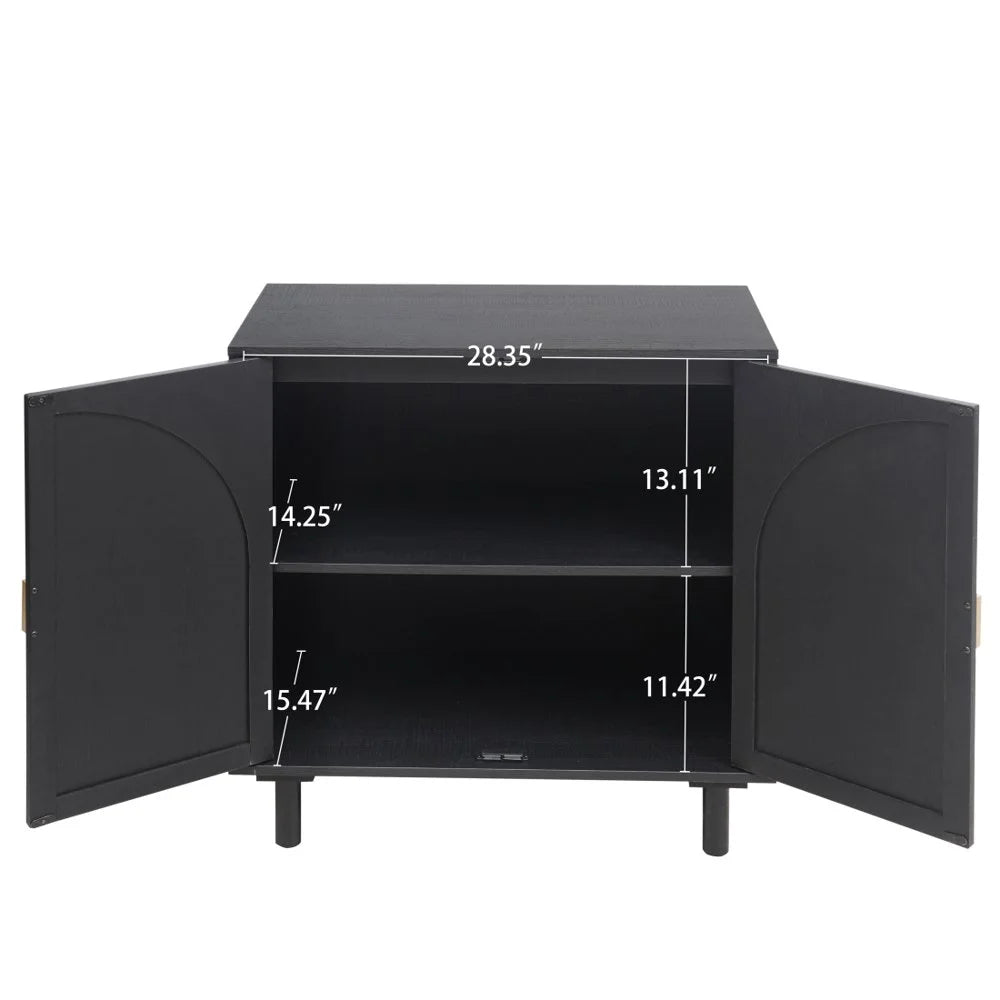 Tcbosik Rattan Storage Cabinet, Boho Sideboard Buffet Cabinet, Accent Cabinet with 2 Doors and Adjustable Shelves, Living Room, Kitchen, Dining Room, Hallyway, Black