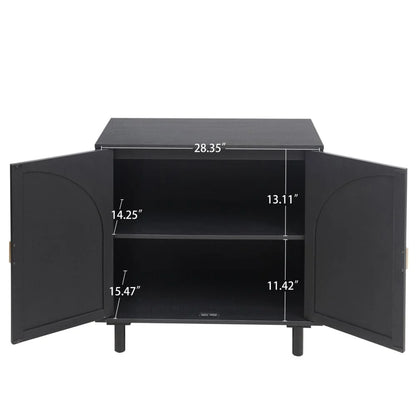 Tcbosik Rattan Storage Cabinet, Boho Sideboard Buffet Cabinet, Accent Cabinet with 2 Doors and Adjustable Shelves, Living Room, Kitchen, Dining Room, Hallyway, Black