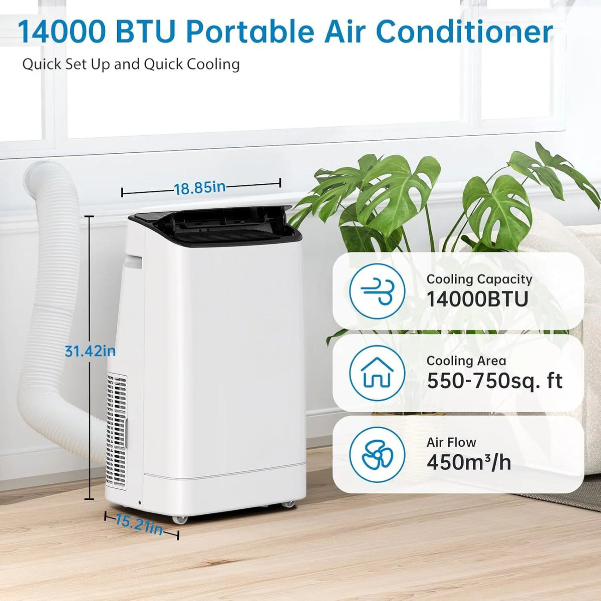 Garvee 14000 BTU Portable Air Conditioner with Remote & Window Kit, Cools Rooms up to 750 Sq.ft, White/Black