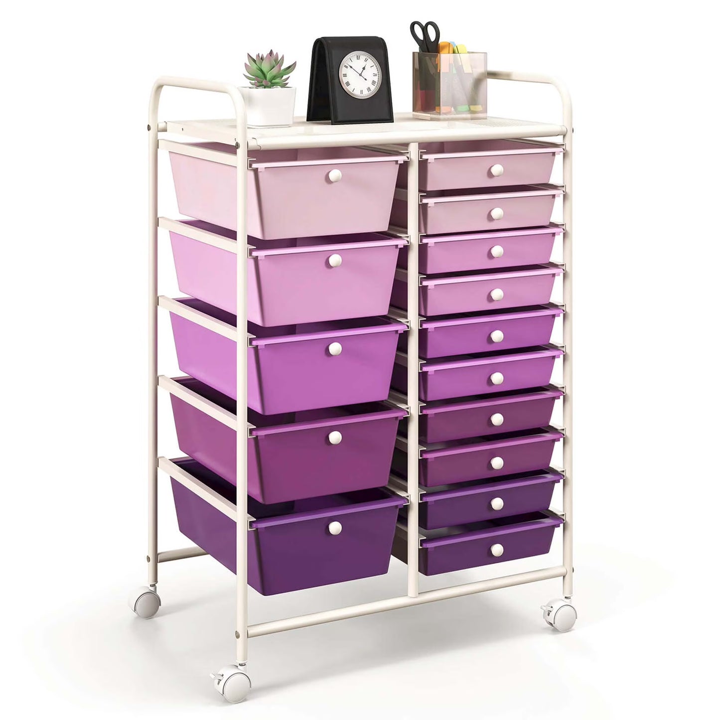 Costway 15 Drawer Rolling Storage Cart Tools Scrapbook Paper Office School Organizer White